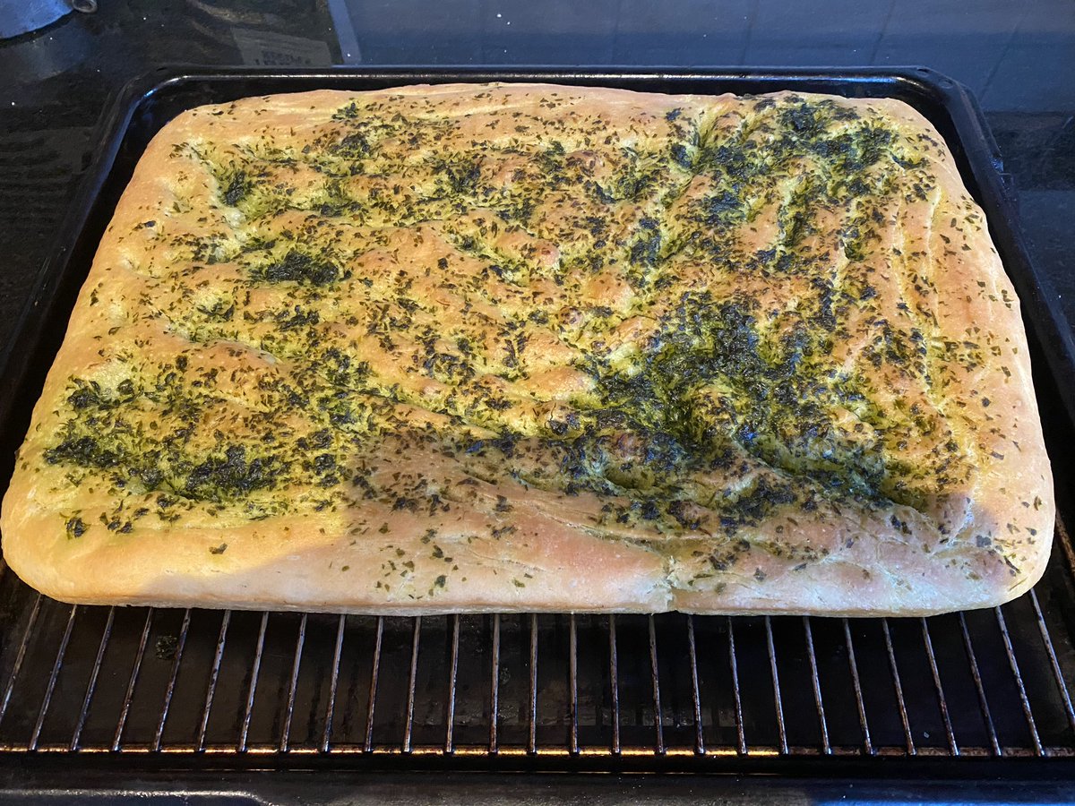 Tomlovestorun1's tweet photo. Wild garlic focaccia, thatโs what Iโm talking about! Diolch @OMBCardiff #lightattheendofthetunnel #tastybread https://t.co/mhAJ22j0zg