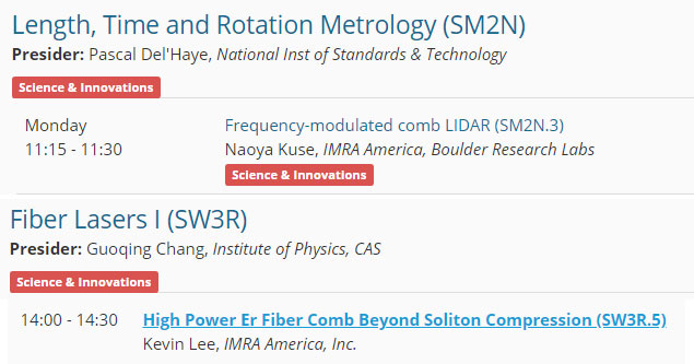 IMRAsales's tweet photo. Want to know what's new with fiber combs?

Join IMRA's research scientists at @OpticalSociety @CLEOConf all-web tech conference to discuss Frequency-modulated comb LIDAR and High Power Er Fiber Comb Beyond Soliton Compression on 5/11 &amp; 5/13.

#CLEO20 #fibercombs #optics #lidar https://t.co/N8Lb9Jrivc