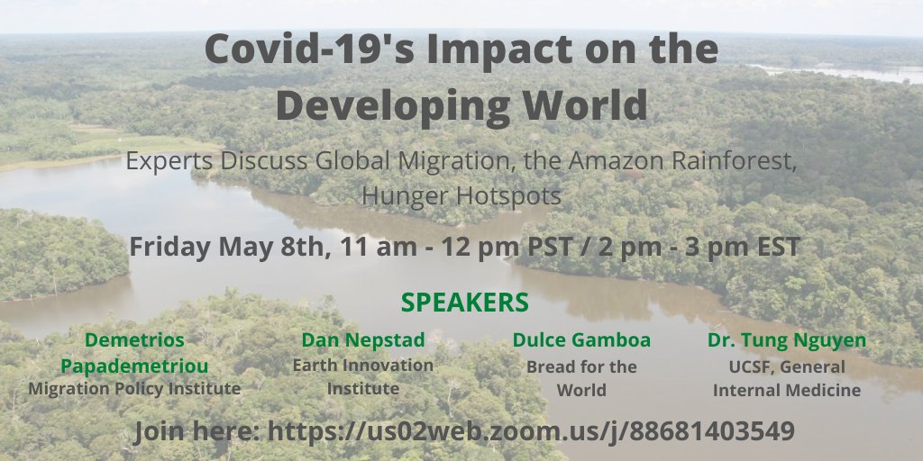 EarthInnovate's tweet photo. Join us tomorrow for a conversation on #Covid19's Impact on the Developing World. Our own @dnepstad1 will be discussing how the pandemic is pushing populations to seek survival in the rainforests, putting them further at risk.
Join here 👉 https://t.co/CrGTP9GD4H
@EthnicMediaSvc https://t.co/U0ha8SCPbQ