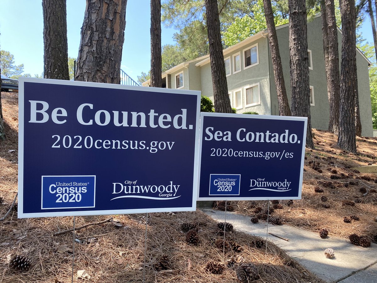 DunwoodyGA's tweet photo. Thanks to #Dunwoody’s apartment communities for helping us spread the word about the importance of taking part in the #2020Census. We delivered our first batch of signs today to make sure no one is left out. @uscensusbureau https://t.co/yXezn99rIq