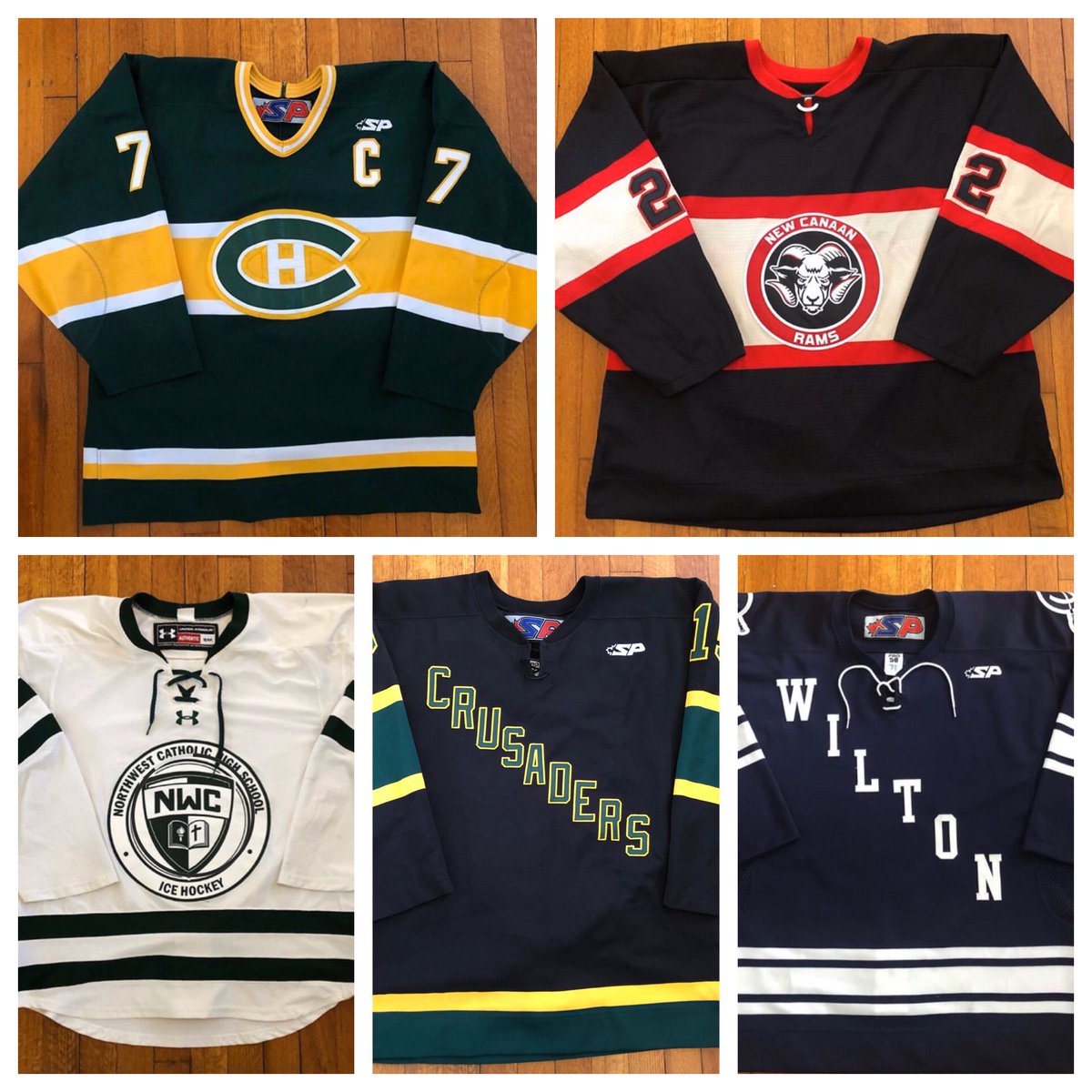 CTHSHockey's tweet photo. Intern Avery’s @AveryShugrue top five sweaters. 
5) Wilton navy sex
4) TC’s black alts
3) Northwest Cath’s home white
2) New Canaan’s Blackhawks winter classics
1) TC Greens #cthk https://t.co/TZMUFhNFAe