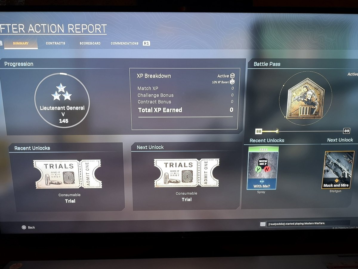 SoldierPanda210's tweet photo. @Activision Forget all this bs just fix the dam game!!! 
No XP after playing Warzone/Plunder and Multiplayer. 
Long lobby wait times STILL
Headset keeps turning off and on mid-game and in lobby, basically alot.
#CallofDutyModernWarfare
#Activision #fixthisgame https://t.co/WDHkLYffaK