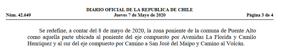 <a href="/reddeemergencia/">Red de Emergencia ONG</a> <a href="/GobiernodeChile/">Gobierno de Chile</a> <a href="/mpuentealto/">Municipalidad de Puente Alto</a> Hola! El mapa realizado por la municipalidad se rige por lo publicado en el Diario Oficial de la República de Chile. Ahí puede salir de toda duda. Saludos!