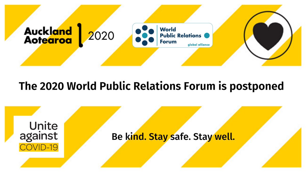 Kia ora - Hello. In light of the ongoing #COVID19 developments, it is with regret, that the <a href="/Global_Alliance/">Global Alliance PR</a> and <a href="/PR_InstituteNZ/">PRINZ</a> announce that the #WPRF2020 in Auckland, Aotearoa New Zealand is postponed. Unite against COVID-19. Stay safe. Fore more info -bit.ly/2yupuB4