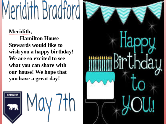 TNHSBears's tweet photo. Happy Birthday Meridith! #HappyBirthday #GoBears https://t.co/yW4EBI2wTP