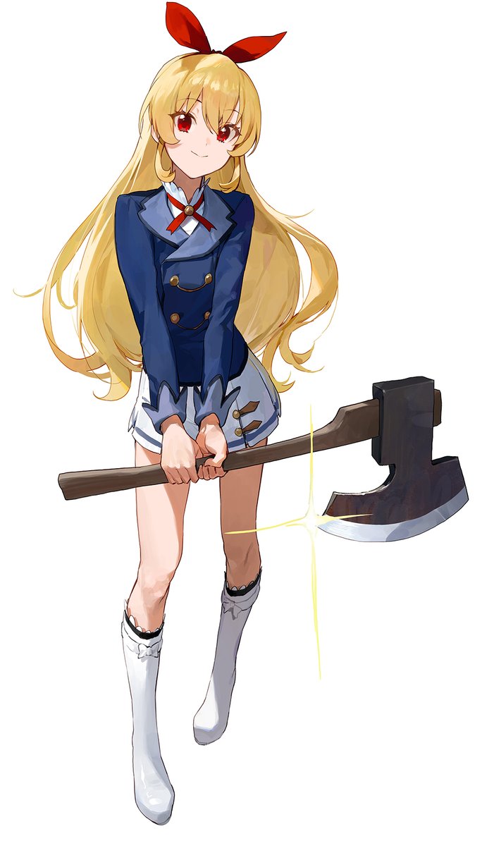 hoshimiya ichigo 1girl solo axe blonde hair long hair starlight academy school uniform red eyes  illustration images