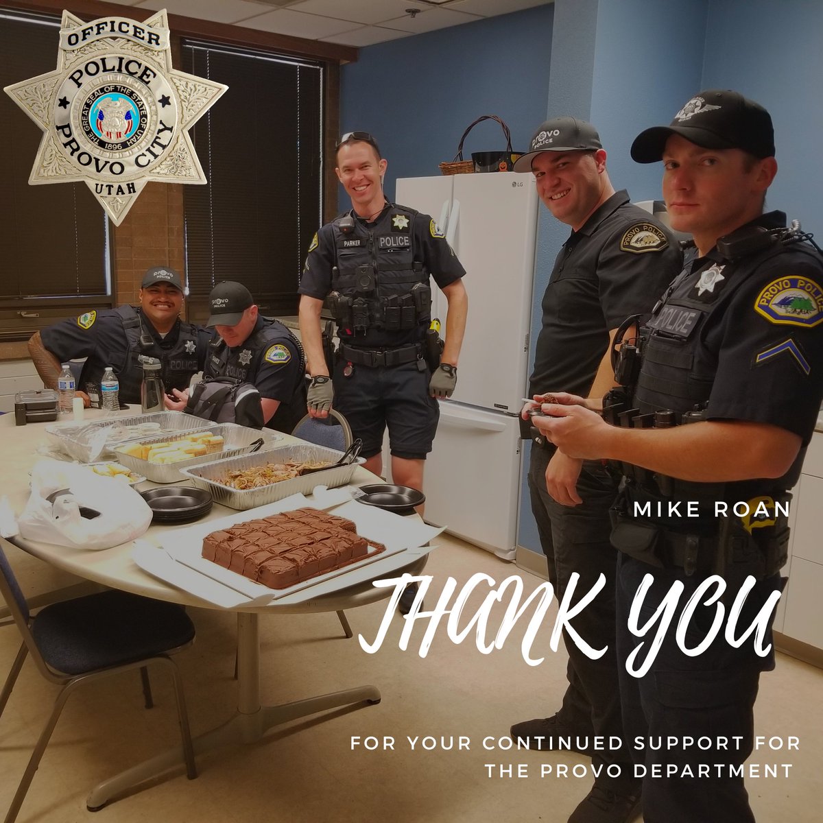 ProvoPolice's tweet photo. Today, one of our Citizens Advisory Board members, Mike Roan, surprised our officers with a great lunch from @MaglebysFresh. Thank you Mike Roan for your continued support for our officers and department. #ProvoProud #provorocks https://t.co/TvNFESQvcS