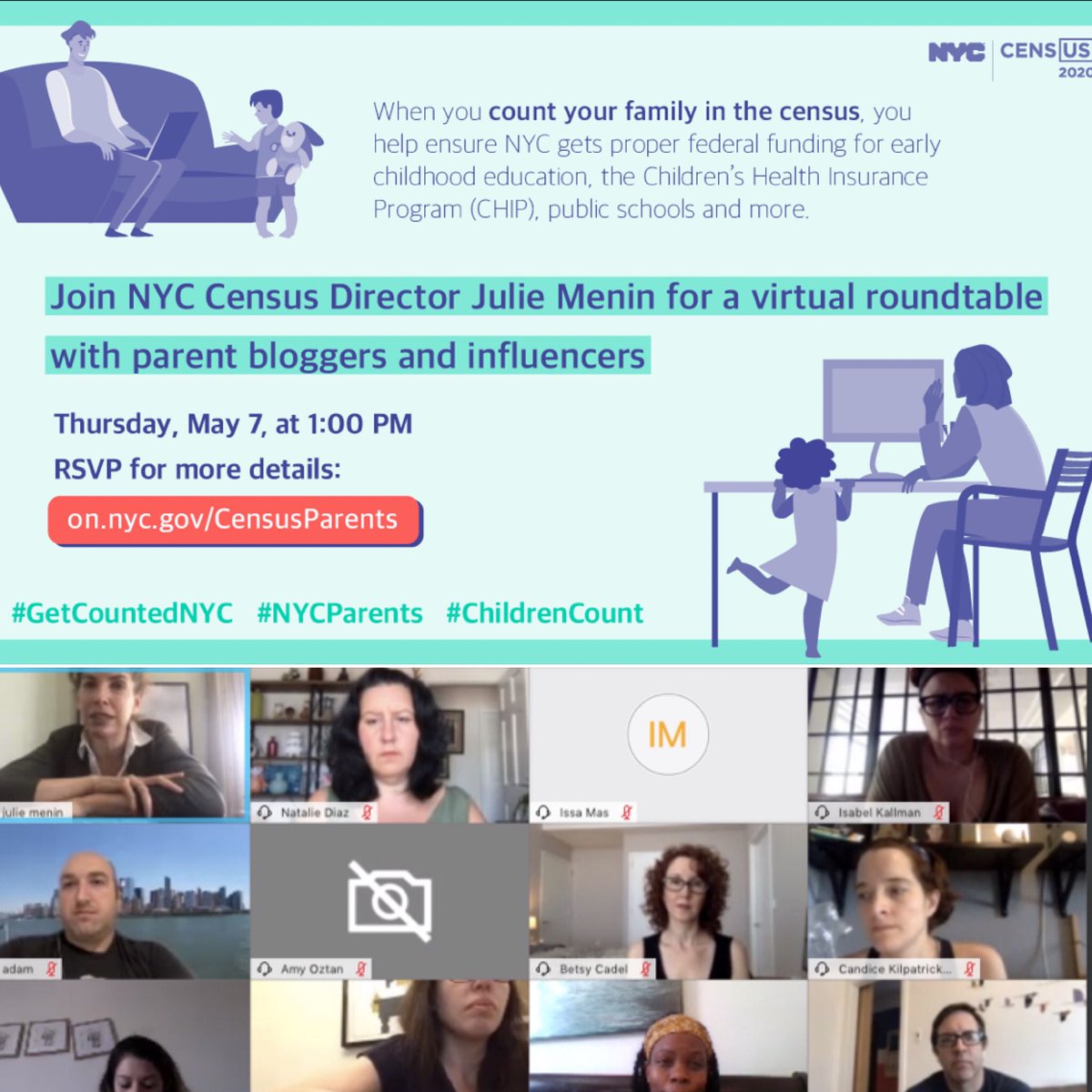JulieMenin's tweet photo. In 2010, over 1 million children under the age of 5 were not counted & we can't let this happen again! Great discussing how to engage #NYCParents in the #2020census with 20+ parent bloggers & influencers this afternoon. @isabelkallman #ChildrenCount #GetCountedNYC https://t.co/d71qA2evO4