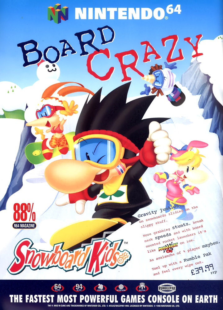 ManxRetro's tweet photo. Game: Snowboard Kids
Media: Magazine advert
Year: 1998
Platform: Nintendo 64
Buy this historic game at: https://t.co/KHdSbZHljL
#retrogames #retrogaming #GamersUnite #N64 #Nintendo64 #NinThursday64 #SnowboardKids #Atlus #Racdym @Atlus_West @RacjinTweet @LaniMinella @MY_MURMUR https://t.co/PQzLyZFrv5