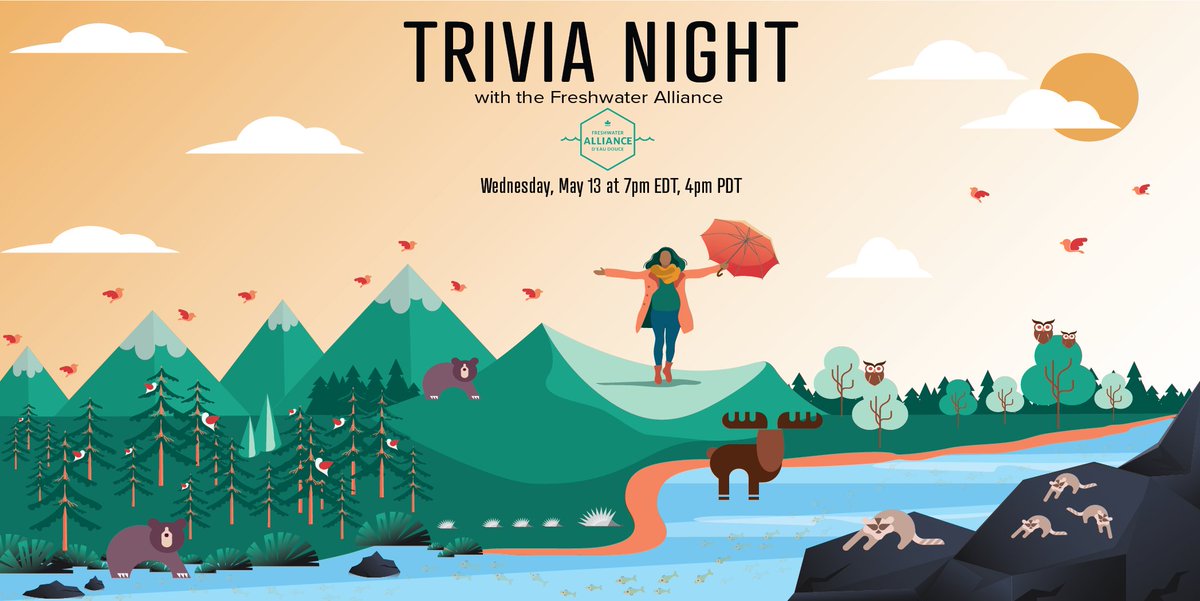 H2OAlliance's tweet photo. It's been two whole weeks since our last #trivia! Your water knowledge is withering! Come join us for a fun night of brain-stretching and spring-themed #freshwatertrivia.

Date &amp; Time: Wednesday, May 13th at 7 pm EDT / 4 pm PDT

Stay tuned for more info! https://t.co/OE4W4Uomak