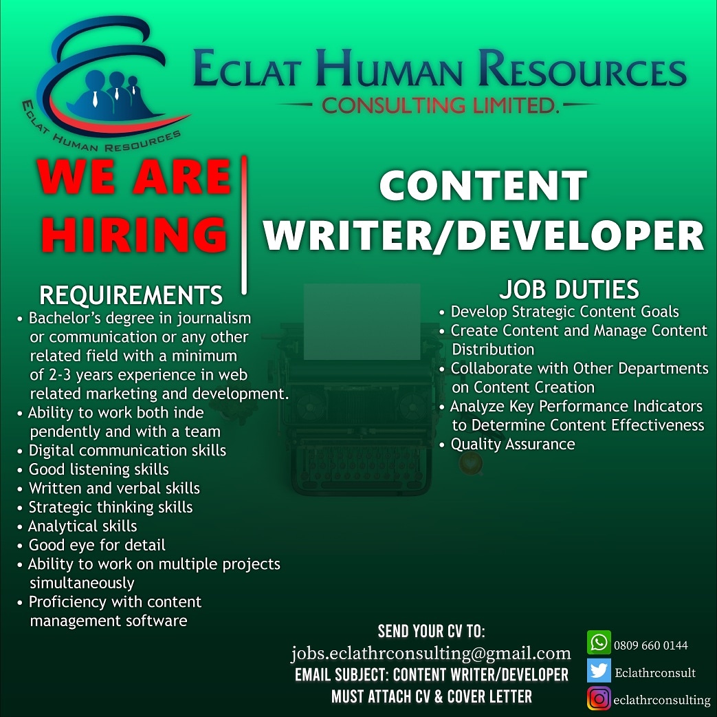jobbreed's tweet photo. CONTENT WRITER (copywriter)
Location: ABUJA
T&C APPLIES #contentcreator #copywriting #bsc #vacancies #jobopportunity #jobopening #hiring & #jobinterview _ #followme @cokesbaba & TAG #cokesbaba #thecokesman on any #job, I'll #verify & give a feedback #covid19 #jobalert https://t.co/852JtacftY