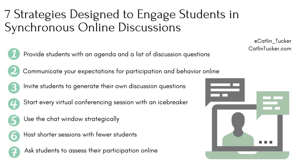 MindShiftKQED's tweet photo. Just like real-time discussions that can fall flat or be dominated by a handful of voices, synchronous online discussions present unique challenges for teachers. Here are seven suggestions to help  maximize student engagement. @Catlin_Tucker https://t.co/ChdOpu5cXS https://t.co/hmjgWC9xK8