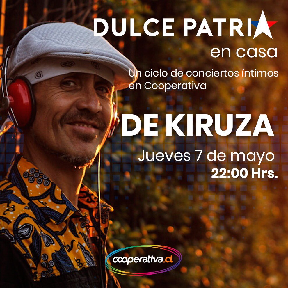 Atenta Familia! Hoy Jueves 7 de Mayo por <a href="/Cooperativa/">Cooperativa</a> 93.3FM y todas sus plataformas en el programa #dulcepatria estaremos compartiendo música para tod@s a partir de las 22hrs
#dekiruza 
#músicachilena #nuestramúsica