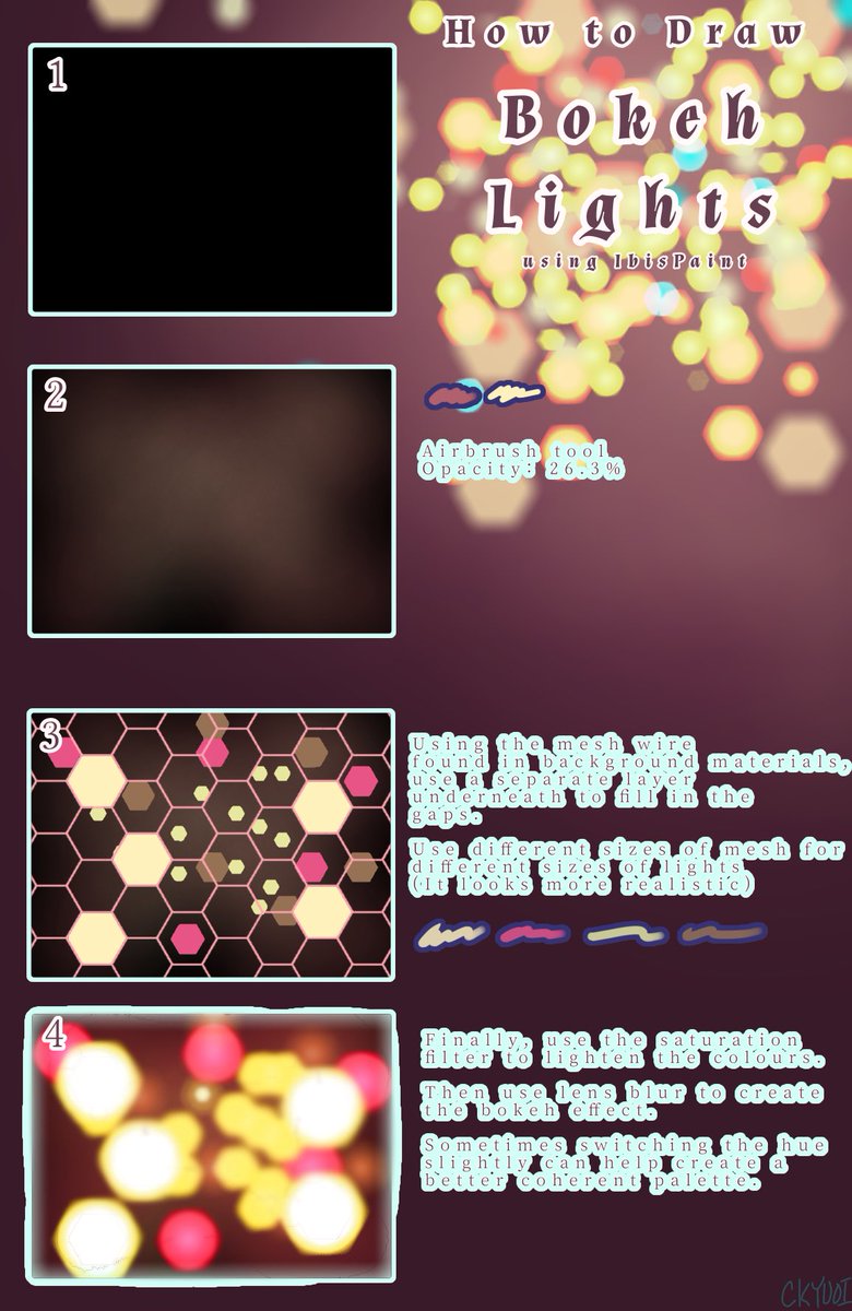 ckyuoi's tweet image. here’s a small tutorial on how to draw bokeh lights before I continue working on my comic

sorry if it’s confusing, I uploaded the art to IbisPaint in case it’s easier to watch the speed paint 
#arttutorial #ibisPaintX #ibispaintutorial #digitalarttutorial #digitalart