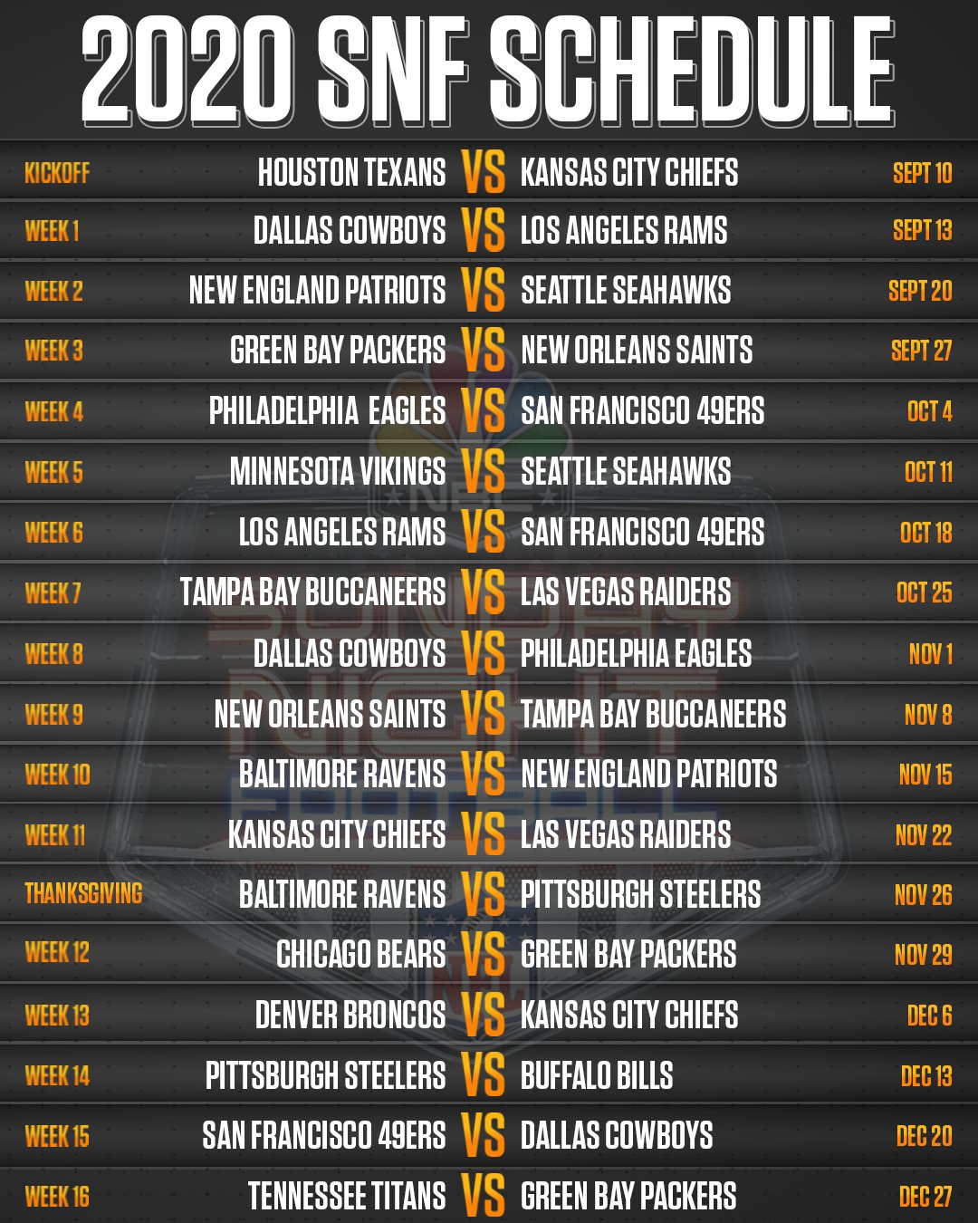 2022 Sunday Night Football Schedule Sunday Night Football On Nbc On Twitter: "Been Waitin' All Day For This 🙌  The 2020 Sunday Night Football Schedule Is Here! Https://T.co/Vuczxwikeo" /  Twitter