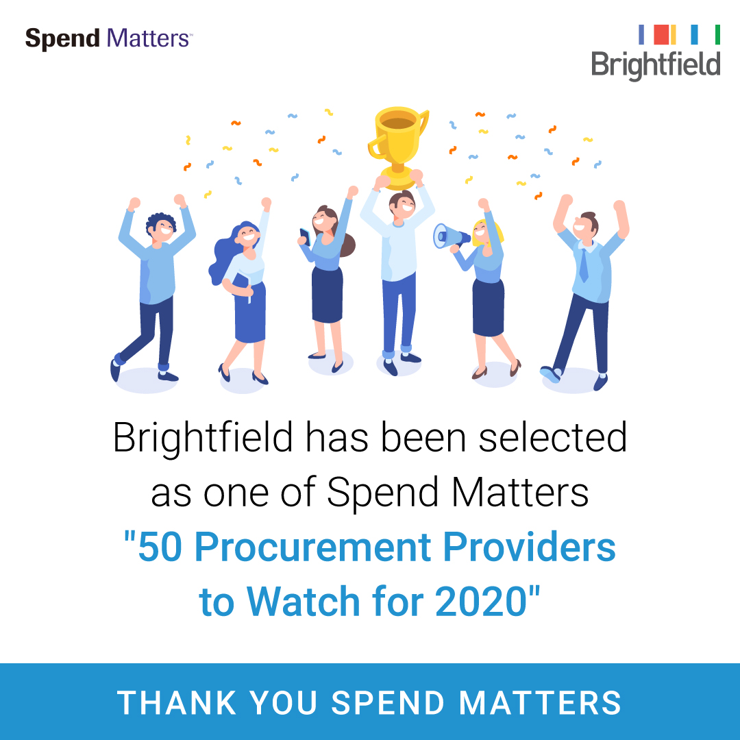 We are honored and grateful to be recognized as a top Procurement Provider alongside <a href="/LevaData/">LevaData</a> <a href="/resilience360/">Caitlin Rose</a>, and many others. <a href="/spendmatters/">Spend Matters</a> has named Brightfield as one of the "50 Procurement Providers to Watch for 2020." #procurement #futureofwork #MachineLearning