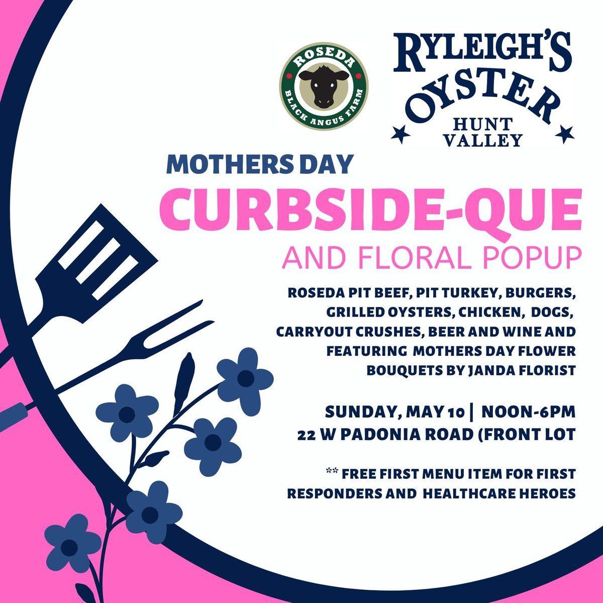 RyleighsOyster's tweet photo. This Sunday our curbside-que is all about Mom! In addition to our line up of @rosedabeef Beef, grilled oysters,  pit turkey, ribs and dogs - we will be popping up a build-your-own flower bouquet station w/ @JandaFlorist — Carry out crushes, beer, bubbles and wine too! #MotherDay https://t.co/B5hXwmYwBb