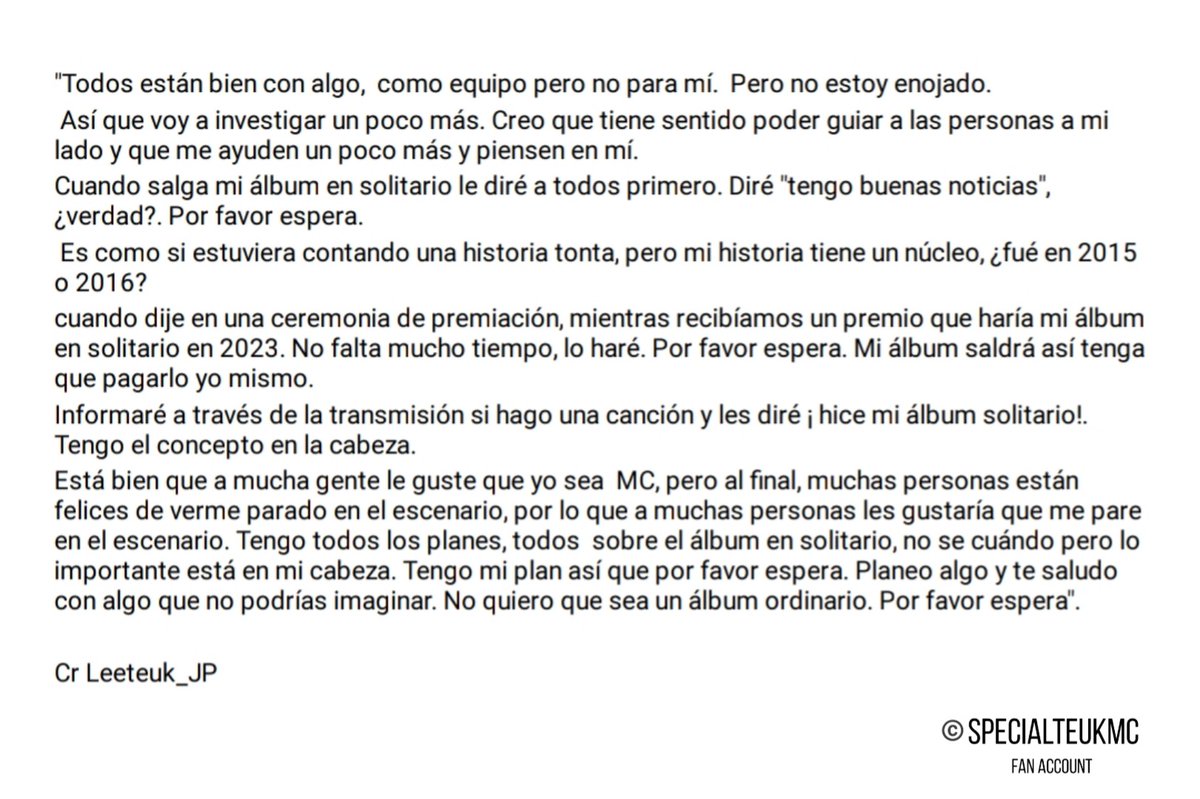 JungSooEnt's tweet photo. Traduje una parte de la transmisión donde habla de su álbum solista.

#Leeteuk #SuperJunior #kisstheyoutube https://t.co/8sqvO9mcb5