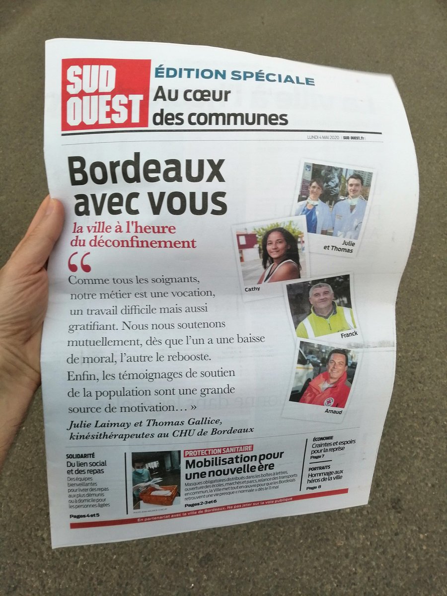 ACapraDiMonti's tweet photo. La #MairieBordeaux @nflorian33 en partenariat avec @SO_BORDEAUX #JournalLOCAL👍 font une #ÉditionSPÉCIALE pour expliquer À TOUS LES #BORDELAIS les modalités du #Déconfinement 🙏 du #11Mai2020. Arnaud militant #EnMarche @EM_Bacalan pour @EmmanuelMacron @EPhilippePM https://t.co/JZrVqptYk7