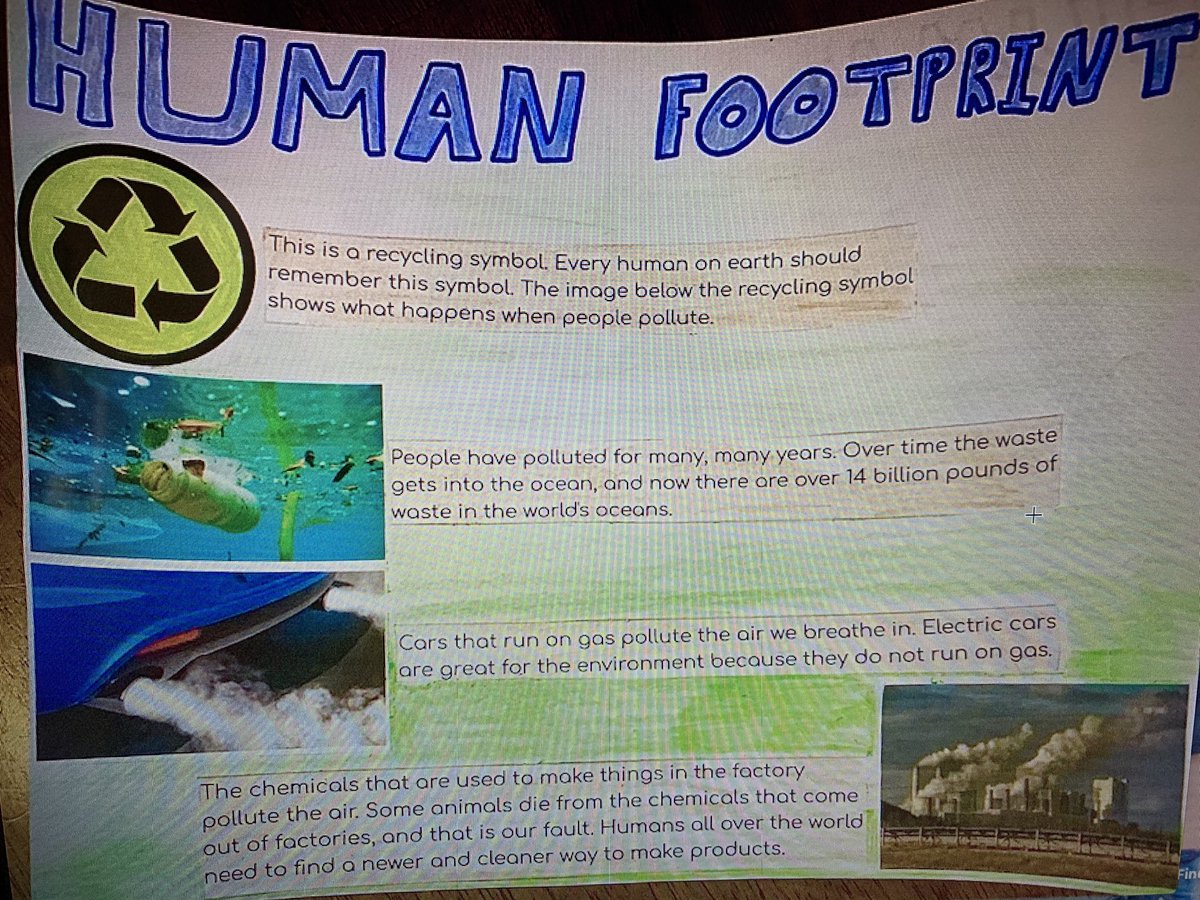Grade5Educator's tweet photo. Science learning at its best! Reducing the Human Footprint project posters-grade 5 #wizards #room37 #sciencefun @CranstonSchools @Grade5Educator @MarisaLVJackson https://t.co/9uiWtvkWnp