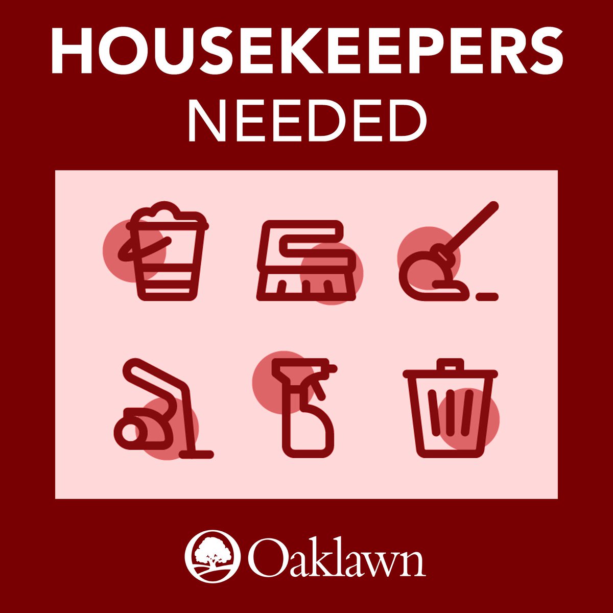 OaklawnCares's tweet photo. We have several Housekeeping positions open that we need to fill! We are looking for people to help maintain a clean and safe environment for all patients, staff and visitors. Follow the link for more information and to apply online! https://t.co/9rHupegKJv https://t.co/QipMIPfiyD
