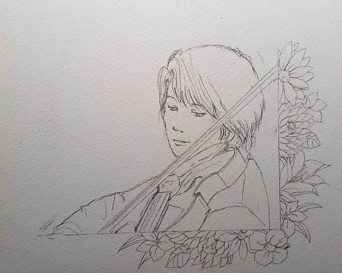 久しぶりの楽器&amp;花シリーズ。
下書き✏️
#イラスト好きな人と繋がりたい 
#イラスト 
#アナログ絵師さんと繋がりたい
#絵描きさんとつながりたい 
#私の絵柄が性癖に刺さる人に届いてほしい
#楽器
#芸術同盟 