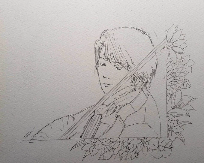 久しぶりの楽器&amp;花シリーズ。
下書き✏️
#イラスト好きな人と繋がりたい 
#イラスト 
#アナログ絵師さんと繋がりたい
#絵描きさんとつながりたい 
#私の絵柄が性癖に刺さる人に届いてほしい
#楽器
#芸術同盟 