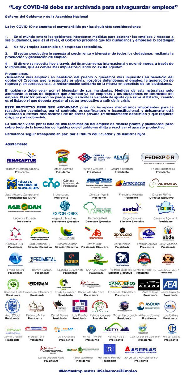 jcamposanoc's tweet photo. Más voces ciudadanas y productivas se suman a rechazar nuevos impuestos en momento de una profunda crisis económica en las empresas y en el presupuesto familiar ! #NoMásImpuestos https://t.co/sElM7CBSej