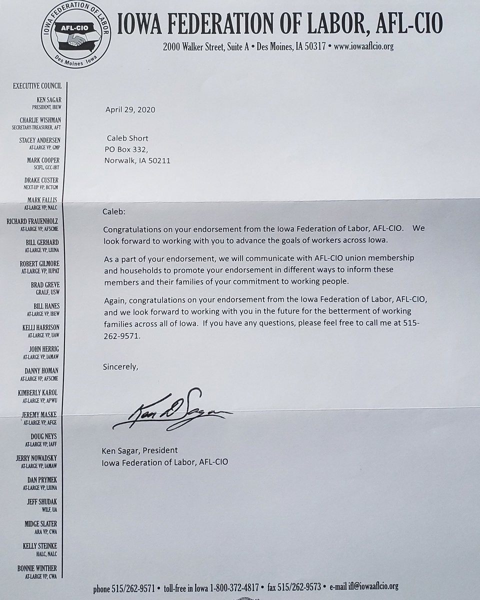 voteshort's tweet photo. So proud to be endorsed by @IowaAFLCIO! #UnionStrong 
#voteShort https://t.co/YxzGulryhB