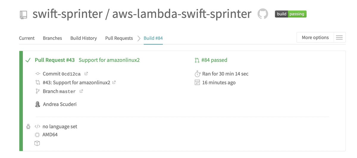 AndreaScuderiSE's tweet photo. #SwiftSprinter 🤩 works on the #apple #docker 🐳 #swift 🚀 #amazonlinux2 🐧https://t.co/J0Ub7TWUvX https://t.co/3XrBCs2rEX #AWSLambda #Serverless #Server #SwiftLang #SwiftNIO #aws-sdk-swift #Redis #PostgreSQL #ServerSideSwift https://t.co/vVnHItv5iB