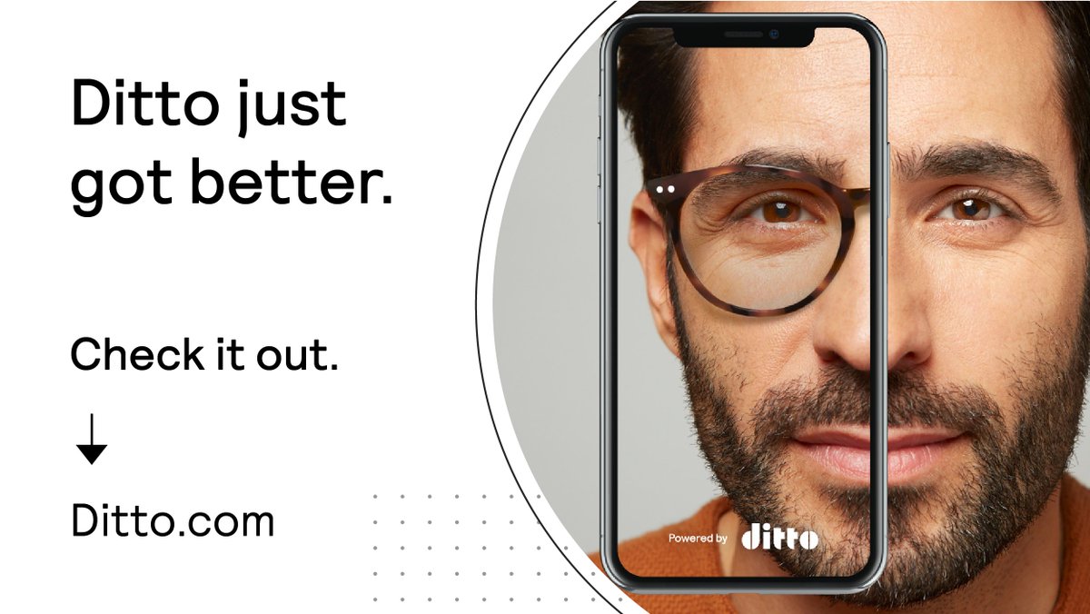 Ditto just got better! We are proud to announce the launch of our new brand identity and website. Check it out at ditto.com 

We are redefining the eyewear shopping experience to make it simple, personal, and a little bit magical.
#tech #brand #AR #virtualreality