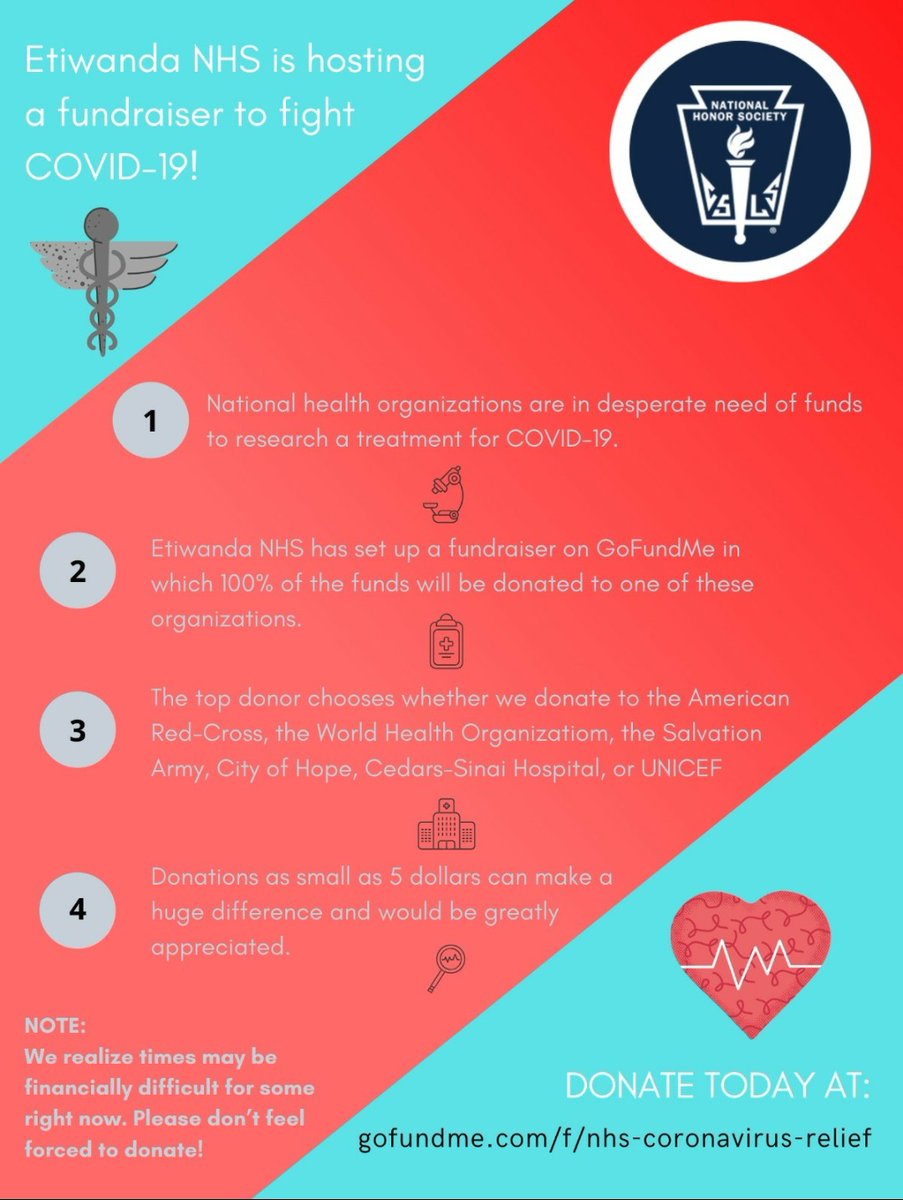 kingcereal13's tweet photo. Etiwanda NHS is hosting a fundraiser to help fight COVID-19! Click on the link to donate: https://t.co/ahMBMhoFET 

Donations of all sizes are appreciated :) https://t.co/lzW83qw4mE