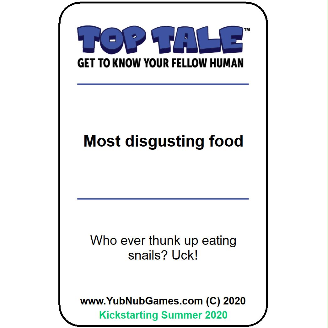 YubNubGames's tweet photo. #TopTale Topic-a-Day #GiveAway! Every day leading up to the TOP TALE #Kickstarter, a card will be posted for anyone to comment on &amp; share. Comment responses to the topic with the most likes at the end of the week will get a #freegame of TOP TALE! https://t.co/7XzbqcKBMm #cardgame https://t.co/WAtulzZkRp