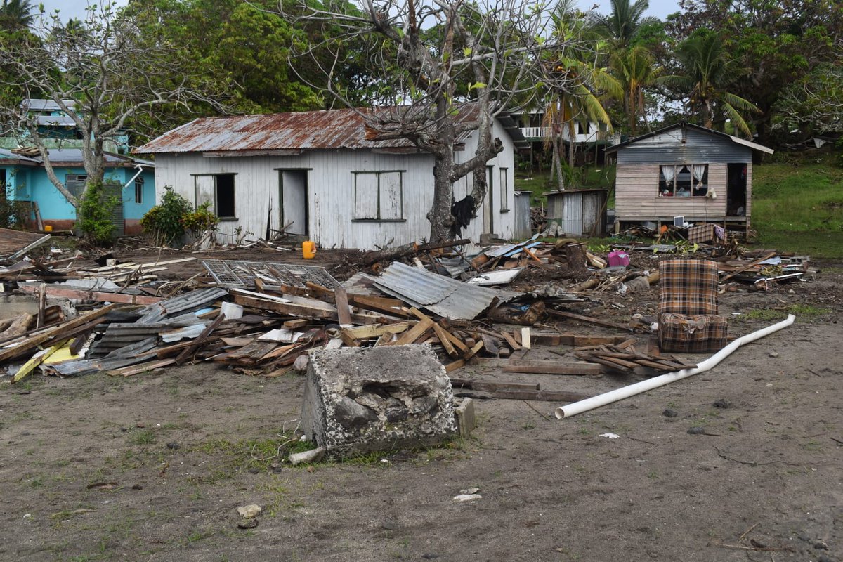 fiji_opm's tweet photo. Damages caused by #TCHarold in Makadru. @FijiPM has assured the villagers that his government will provide all the necessary rehabilitation works on the island.
#posttcharold #TeamFiji #laugroup https://t.co/VwdMvZfGQ7
