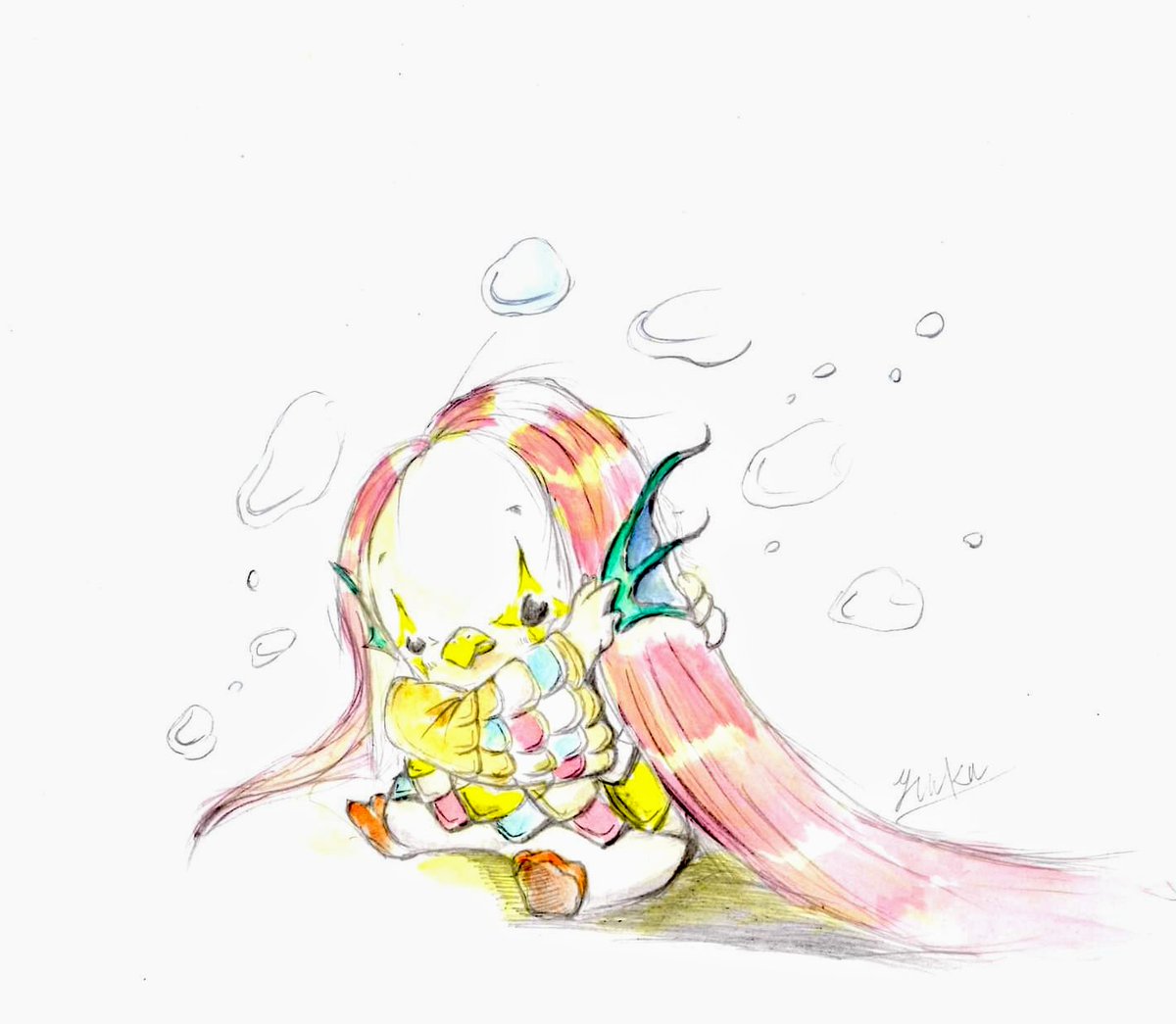 yuukunomori3's tweet photo. #ucanba 
#アマビヱデザインコンテスト
知人から
アマビエの企画があると
聞いたので書いてみた。

うちの双子アヒルの１羽に
アマビエコスプレさせてみました。 https://t.co/VGLJE58AxP