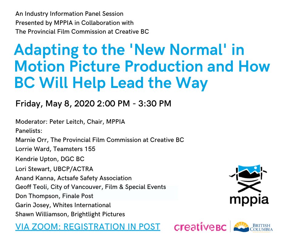 creativebcs's tweet photo. Join the Provincial Film Commission at Creative BC and @mppia tomorrow at 2:00pm PST for an industry information panel session. Tune into MPPIA's Facebook Page to watch live.
https://t.co/QaQrVJgXoH #bcfilm #filminbc #creativebc #mppia https://t.co/W8UwUlxb8T
