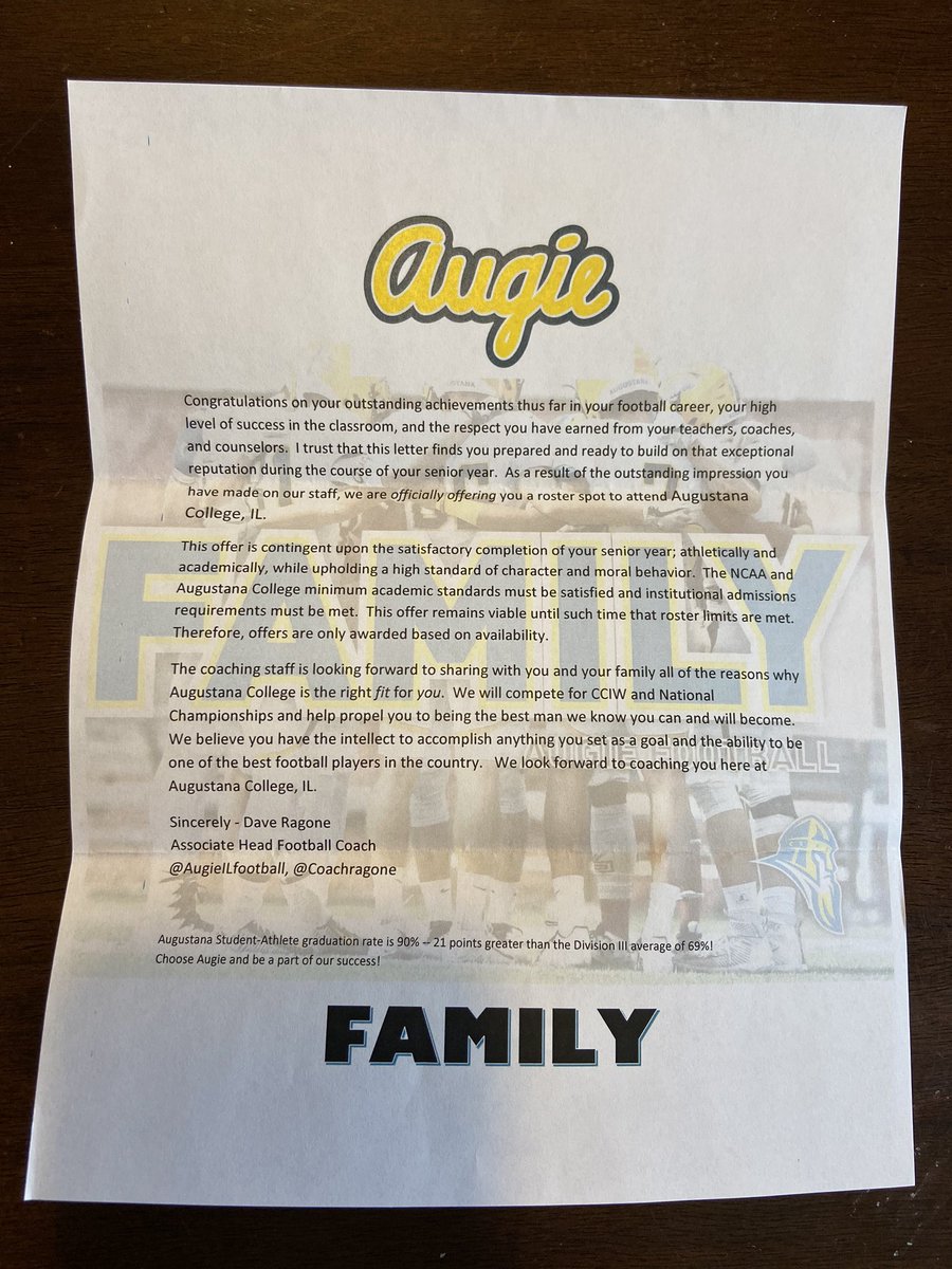 I am very honored and grateful to have received an offer from Augustana.   Thank you <a href="/Coachragone/">David Ragone</a> and the rest of the coaching staff.