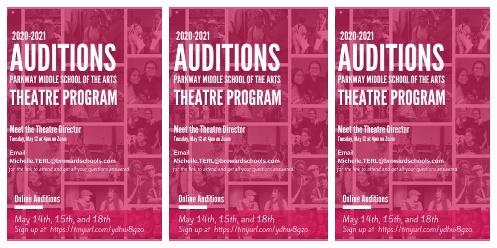 This is your casting call❣️Parkway Middle School of the Arts... online auditions happening NOW 🎭🎬🎭<a href="/pmsotamagnet/">Parkway Middle School of the Arts</a> <a href="/browardschools/">Broward County Public Schools</a> @magnetprograms <a href="/GiftedBroward/">BrowardGifted</a> <a href="/DrFlem71/">Dr. Jermaine Fleming</a>