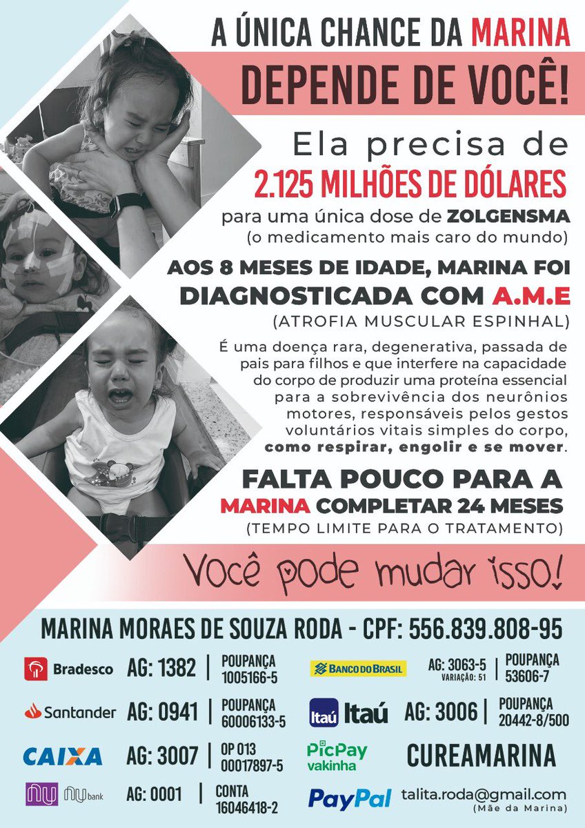 cureamarina's tweet photo. @gabiefernandes + 7 milhões de reais, mas ainda faltam quase 5 milhões e SÓ TEMOS 1 MÊS!!. O #covid19 fez nossas doações caírem! Estamos desesperados. Peço q conheça a campanha e avalie se pode contribuir com sua visibilidade para nos ajudar🙏🏻 #cureamarina https://t.co/goWyGBJ2hi