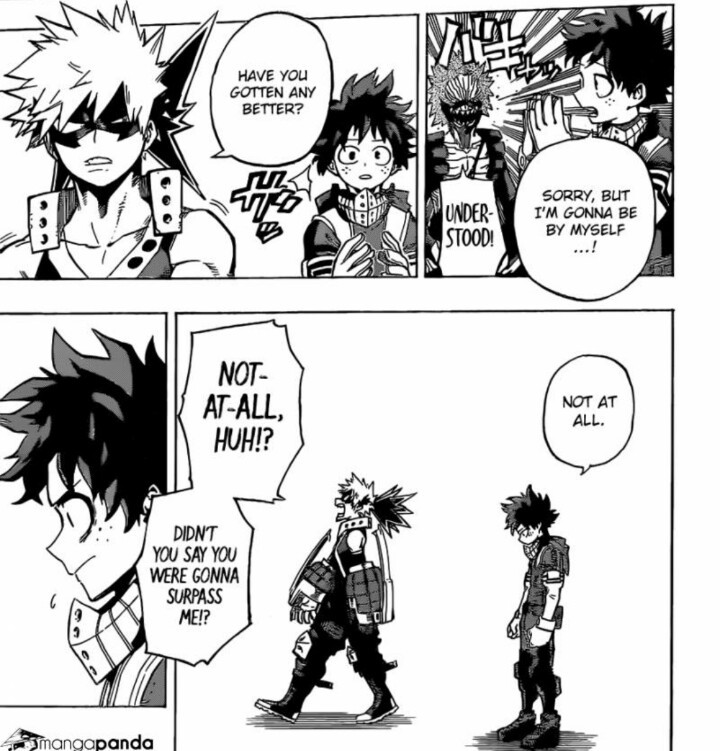 Bakugou / Kacchan encouraging Deku to get stronger and motivating him, again He really cares about Deku and makes sure that he's making progress 
