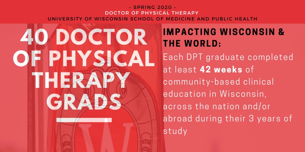 uwsmph's tweet photo. We are so proud of our Class of 2020 Doctor of Physical Therapy graduates! Congratulations and On, Wisconsin! #UWSMPHgrad #UWgrad #PhysicalTherapy 
More about the Doctor of Physical Therapy program: https://t.co/YiXfw155mf https://t.co/RVXCJ9rDkf