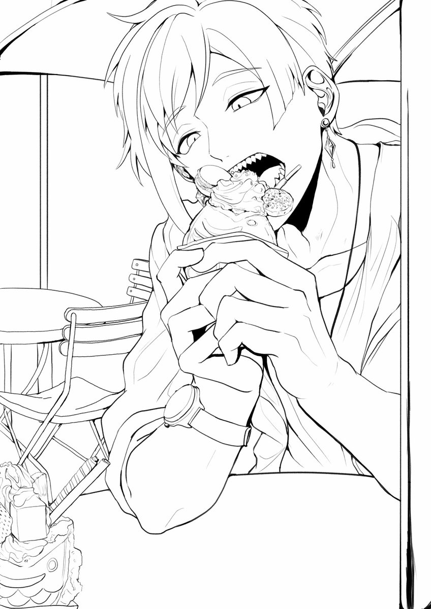 @mizuki_1ch おはよー☀️
きったないかもだけど、線画の方出来たよ〜
虐待たい焼き食べてるフロイド?
時間に余裕がある時にでも塗ってもらえたら嬉しいな〜? 