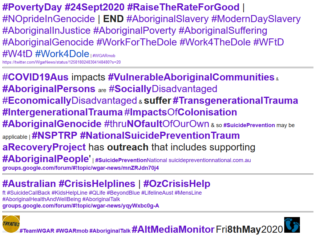 WgarNews's tweet photo. @LadyPoop2 @BlakandBlack @OBallmark2 @lobbycoorg @3wombats @WhteRbbnAdvocat @lynlinking @SenatorSiewert @twtrrr @RobRobbEdwards @BakchosGlass @JonesHowdareyou @RachelQuayle08 @rationalbitch @anne_clothier @ACOSS @AusUnemployment @Greens @L_DeWeaver @GreenLeftOnline @paulinehollywoo @mormorlady @prudinx @CapesJoy @Kosmic_Quokka @habeebiinta @JEChalmers @Zaica8 @YaThinkN @xskinn @boeknow @CartwheelPrint @virgotweet @BethanyinCBR @rjstrikers @notowelfarecard @FordfgFalcon @RightsLGBTI @FaiMujer @QAustralian @AnthonyCole68 @denniallen @_Oliver_Yates @NIYECMob #SupportPeople #AboriginalTraumaSupport #nonIndigenousPersons Support + #OzCrisisHelp: https://t.co/NXIN3qrIts | #AboriginalPersons & #AboriginalCommunities Suffer #TransgenerationalTrauma #IntergenerationalTrauma #ImpactsOfColonisation #AboriginalGenocide #thruNOfaultOfOurOwn https://t.co/Ud5vq7UK4d