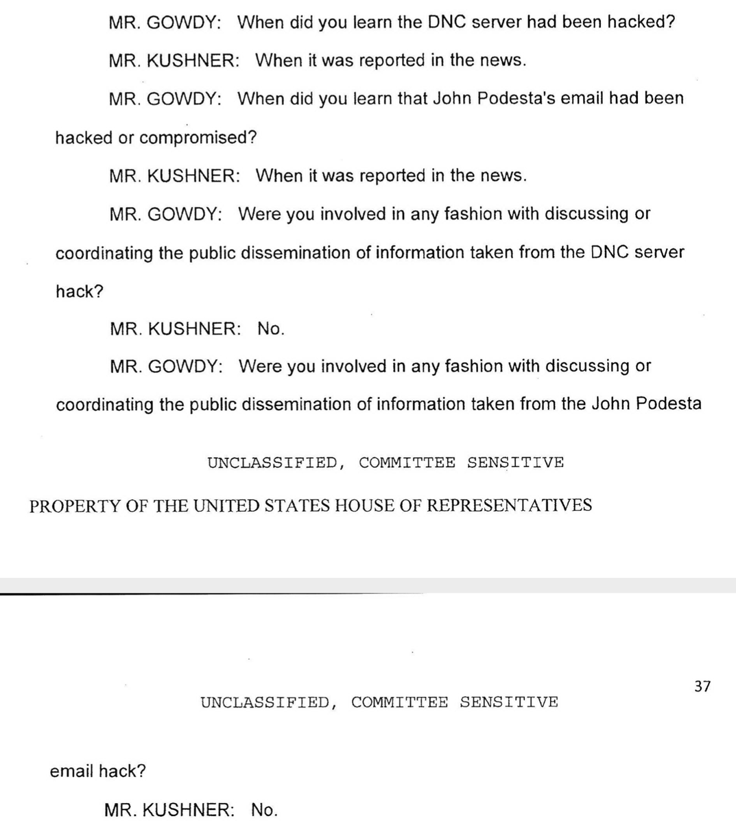 CPT. BENGHAZI: Mr. Kushner, sir, did you ever hack the DNC personally and is your secret identity Julian Assange?KUSH: I cannot recall if there was an election.CPT. BENGHAZI: OK, good enough for me.