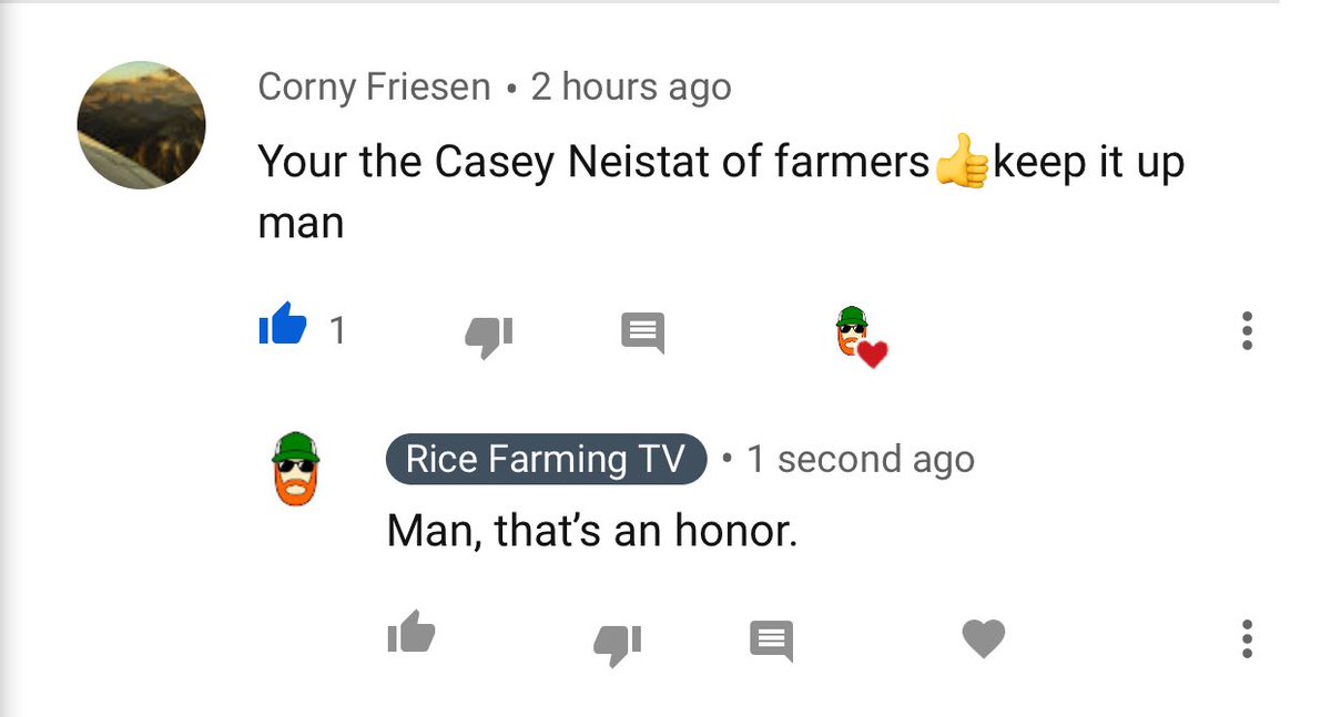 ricefarmingtv's tweet photo. Favorite comment of the week over on youtube. @Casey thanks! https://t.co/01V5qb7OEP
