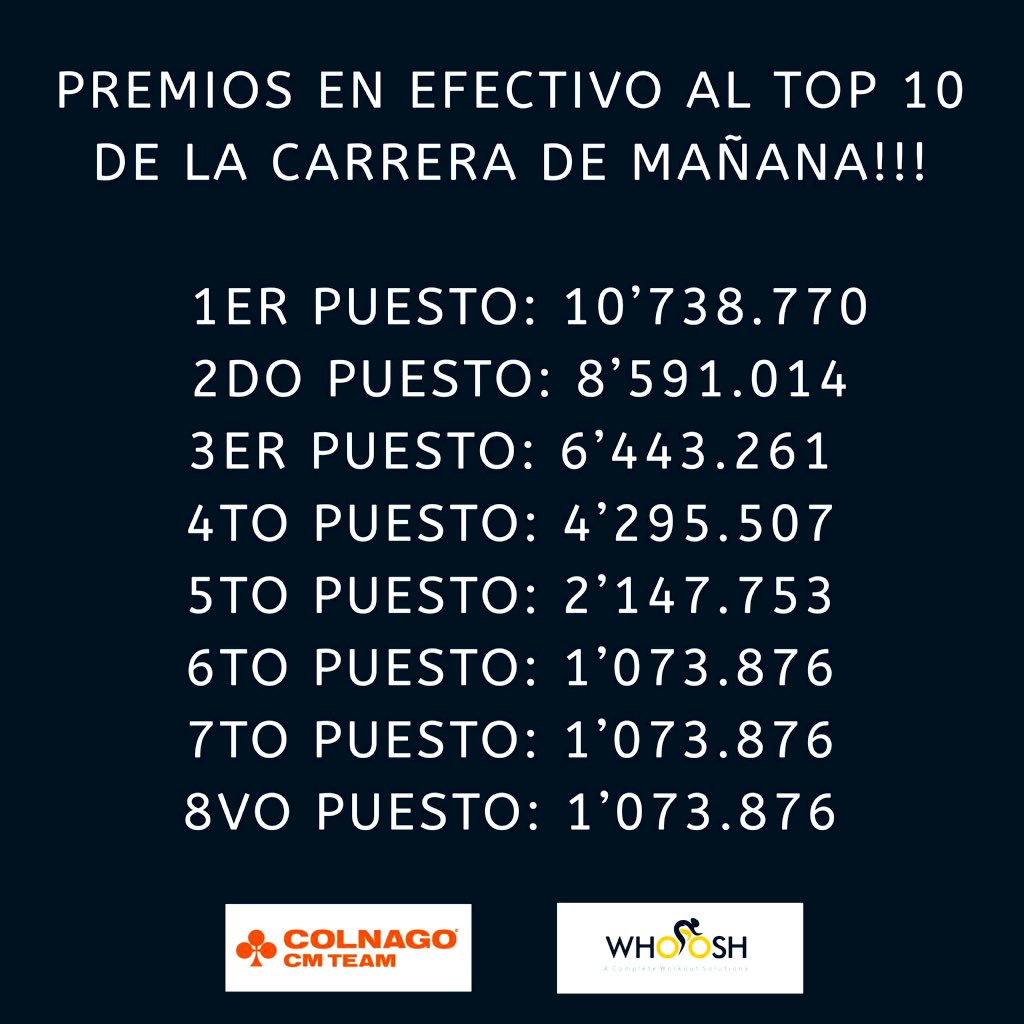 Una vez nos vamos de carrera, este viernes a las 11:30 am , hora de Colombia , los esperamos en el #ColnagoProfessionalChallenge a través de <a href="/my_whoosh/">MyWhoosh</a> , anímate y participa por millonarios premios ! 🔗🚲♣️
