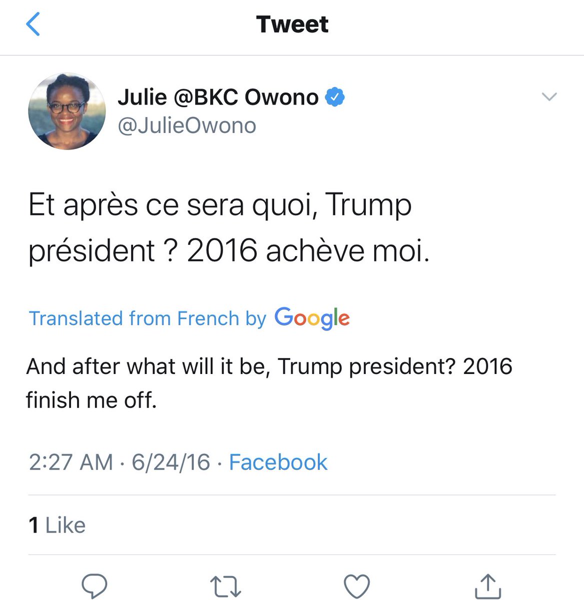 10. I’m just going down the line here, folks. And fitting right in is new Facebook Oversight Board Member - Julie Owono.She’s wishing for a quick and *four year* Trump presidency.Do these posts give you confidence that her censorship decisions won’t reflect a political bias?