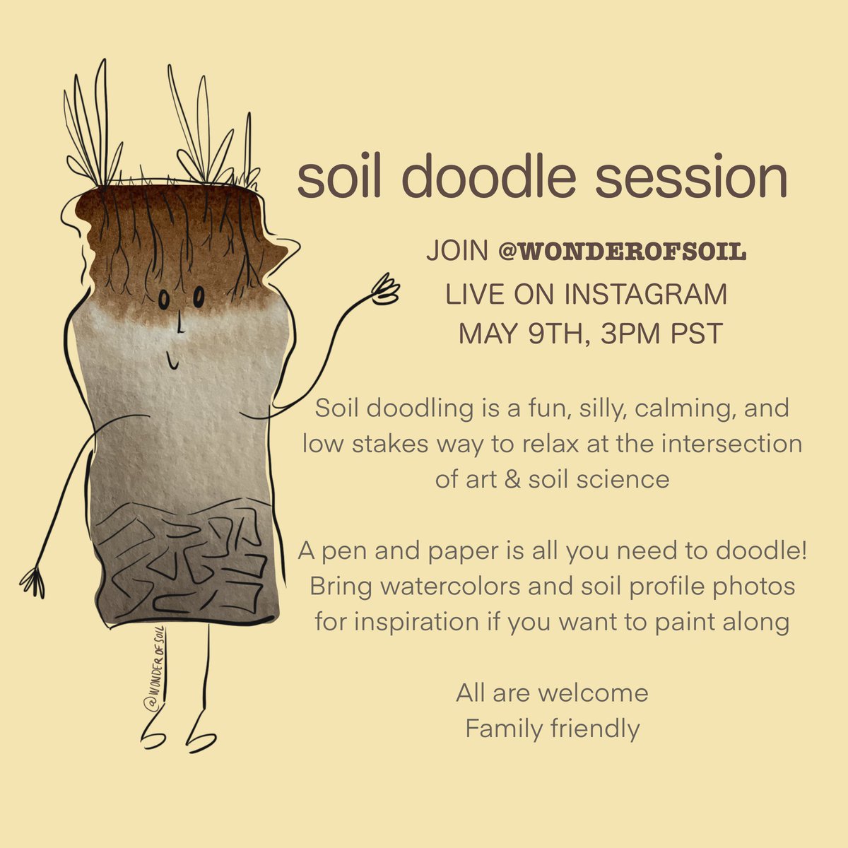 Soil friends, I’m hosting my first ever Instagram live on Saturday. Ahh!! Come draw and paint soil doodles with me - just for fun, just to move ink and paint around on paper, just for the process of it. All are welcome, family friendly 🤎 see you there 🥰 #SoilsAreBeautiful
