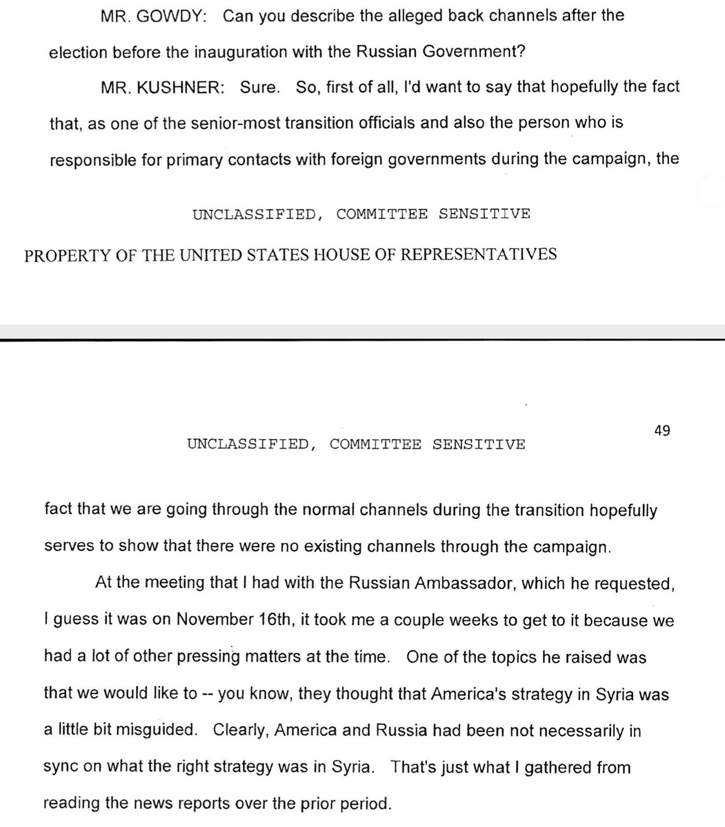 BENGHAZI: OK, what about these so-called "secret communications not through the State Dept?"KUSH: Look, as the person RESPONSIBLE FOR INTERFACING WITH FOREIGN GOVERNMENTS DURING THE CAMPAIGN (???) I just wanted to work with Russia on Syria policy while Obama was in office.