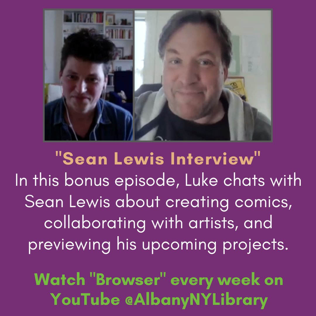 AlbanyNYLibrary's tweet photo. #SeanChrisLewis is back for a full interview with Luke! Learn about how Sean creates #Coyotes #TheFew #Saints & works w/ collaborators. It's an interesting 18-minute video. https://t.co/2NCszqqm3m #comicbooks #graphicnovels #ImageComics #AlbanyNY #creators #writers #APLBrowser https://t.co/SErhc4hgqk